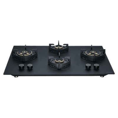 elica MATT FLEXI DFS HE FB 4B 91 DX Toughened Glass Top 4 Burner Automatic Hob (Cast Iron Pan Support with Heat Guard, Matt Finish Black Glass)