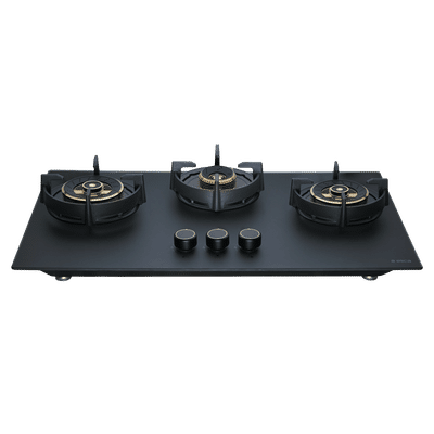 elica MATT FLEXI DFS HE FB 3B 75 DX Glass Top 3 Burner Automatic Hob (Cast Iron Pan Supportwith Heat Guard, Matt Finish Black Glass)