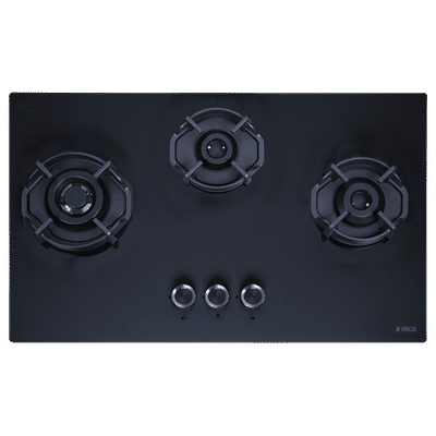 elica MATT FLEXI HEXA 370 LOTUS IND HD BRASS Glass Top 3 Burner Automatic Hob (Cast Iron Pan Support, Matt Finish Black Glass)