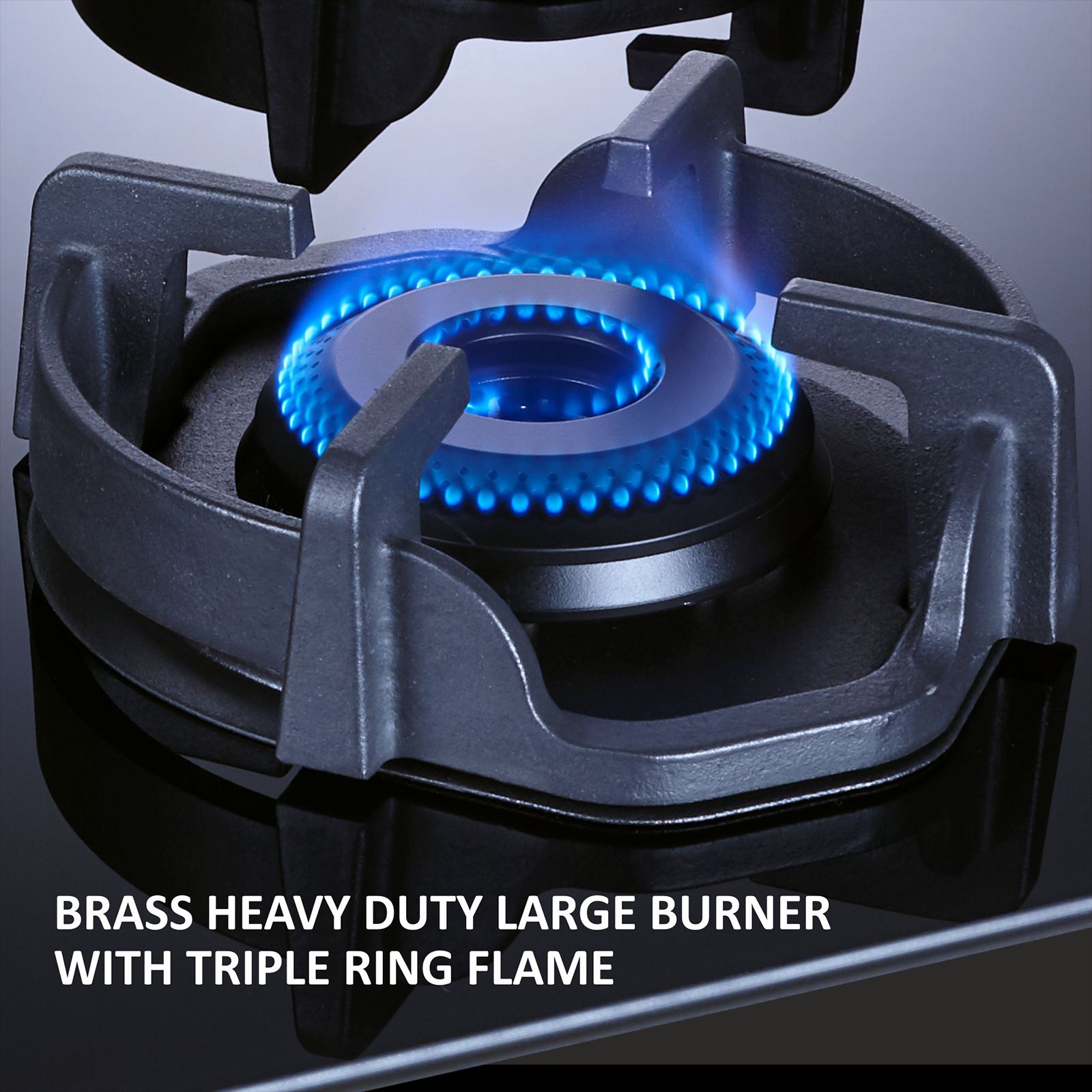 elica MATT FLEXI HEXA 370 LOTUS IND HD BRASS Glass Top 3 Burner Automatic Hob (Cast Iron Pan Support, Matt Finish Black Glass)_4