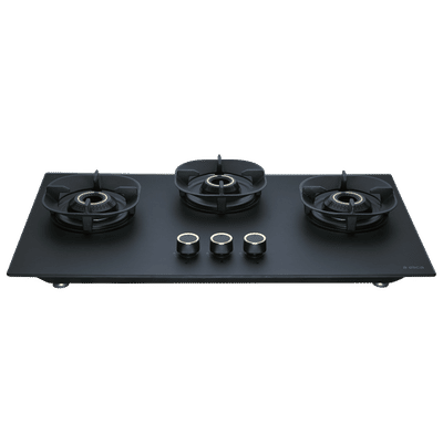 elica MATT CROWN FLEXI 375 LOTUS IND HD BRASS Toughened Glass Top 3 Burner Automatic Hob (Cast Iron Pan Support with Heat Guard, Matt Finish Black Glass)