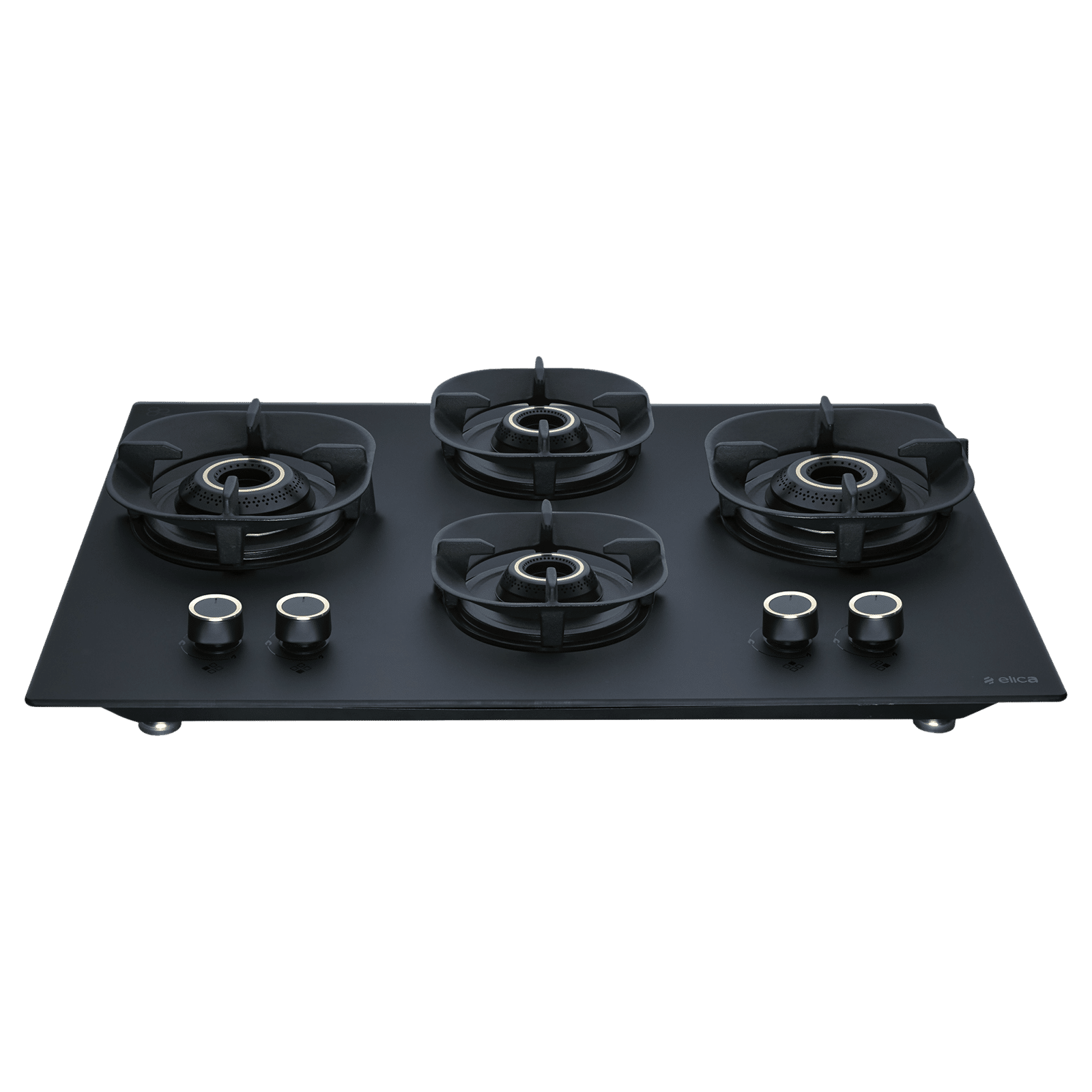 elica MATT CROWN FLEXI 470 LOTUS IND HD BRASS Glass Top 4 Burner Automatic Hob (Cast Iron Pan Support with Heat Guard, Matt Finish Black Glass)_1
