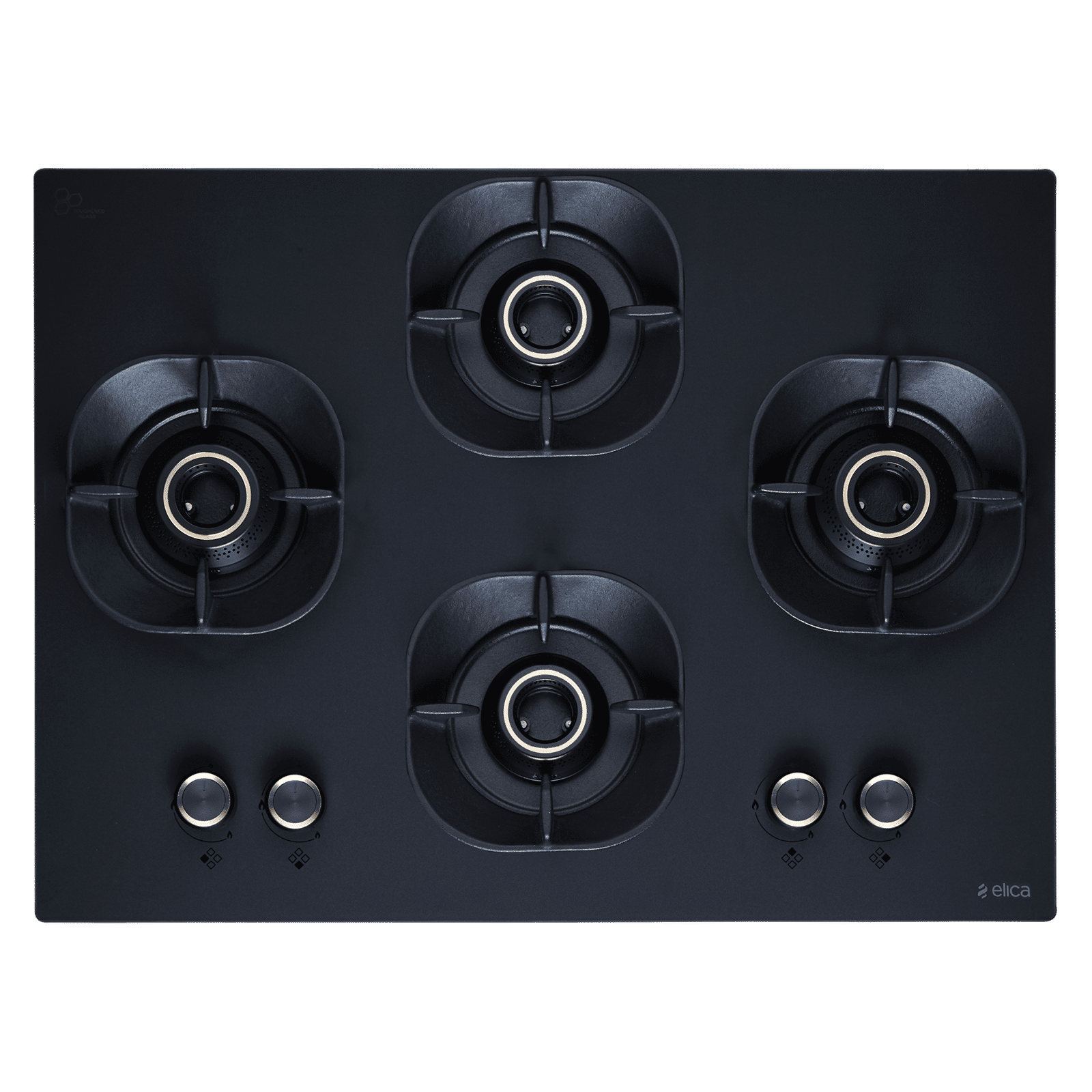 elica MATT CROWN FLEXI 470 LOTUS IND HD BRASS Glass Top 4 Burner Automatic Hob (Cast Iron Pan Support with Heat Guard, Matt Finish Black Glass)_5