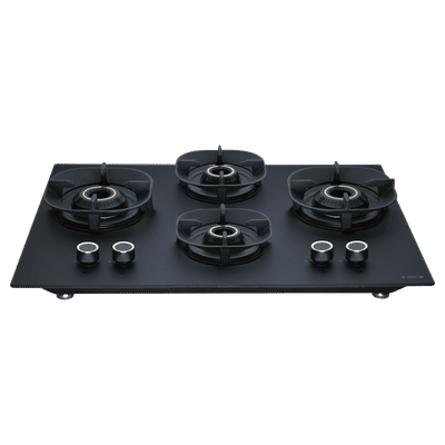 elica MATT CROWN FLEXI 491 LOTUS IND HD BRASS Glass Top 4 Burner Automatic Hob (Cast Iron Pan Support with Heat Guard, Matt Finish Black Glass)