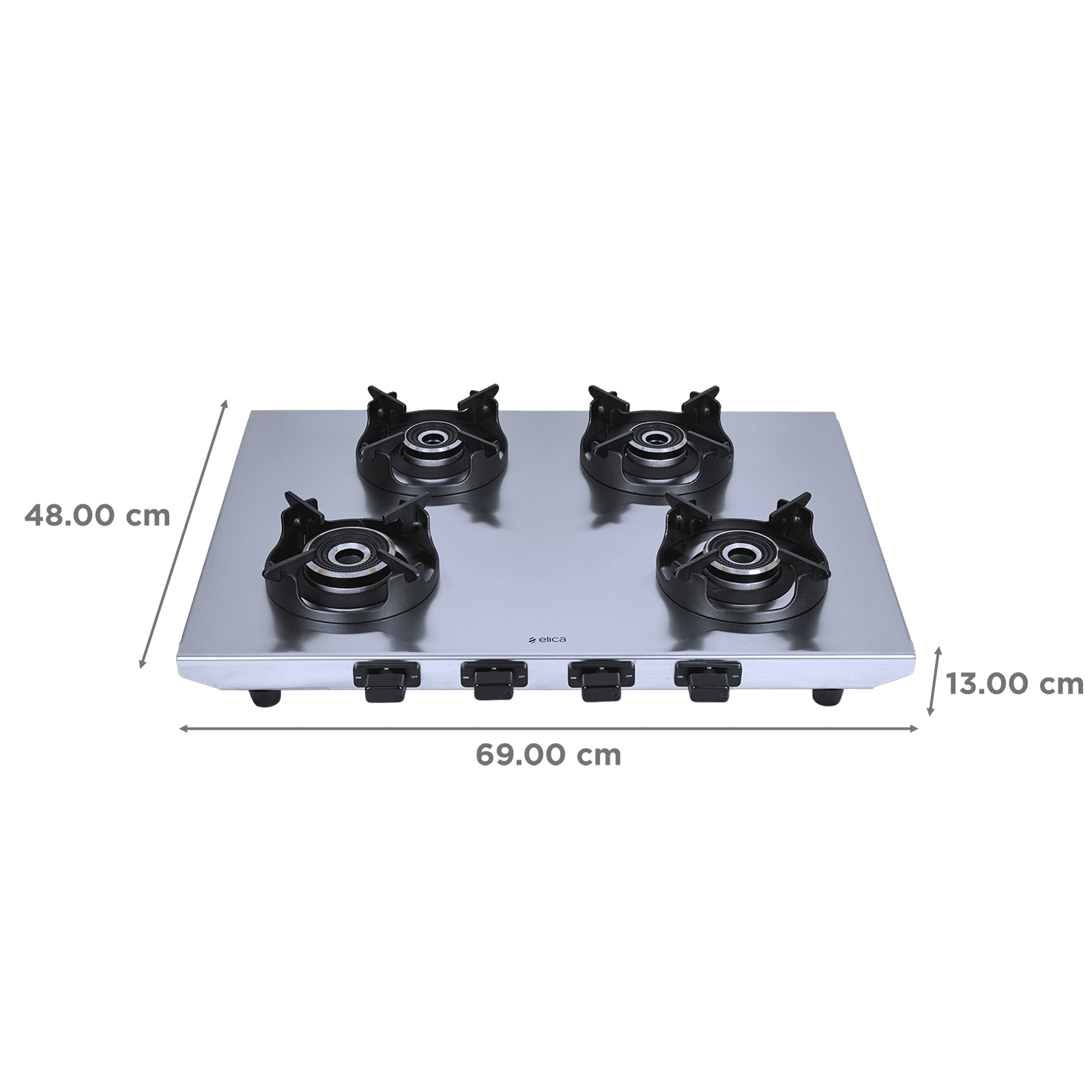 elica INOX HD 4B 69 4 Burner Manual Gas Stove (Round Euro Coated Pan Support, Stainless Steel)_2