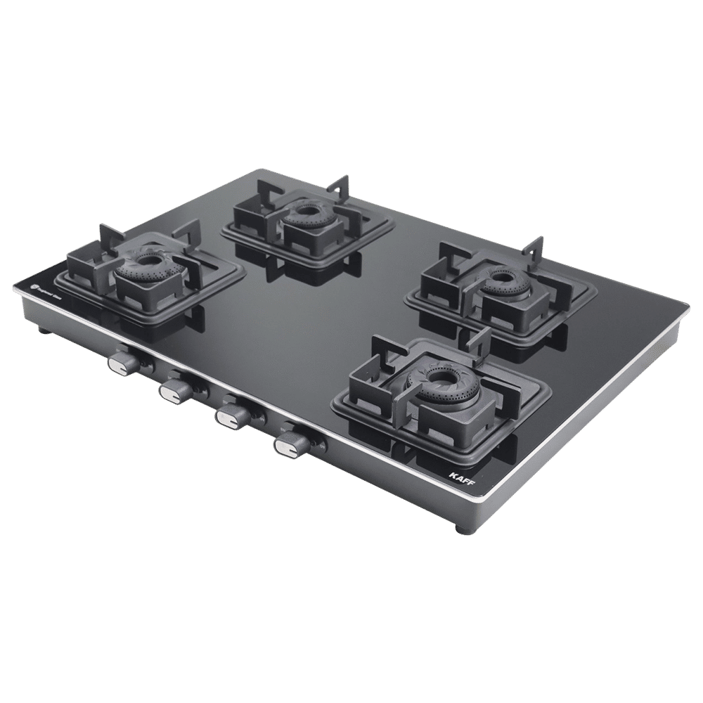 KAFF CTQ694B Toughened Glass Top 4 Burner Manual Gas Stove (Edge Protection, Black)_1