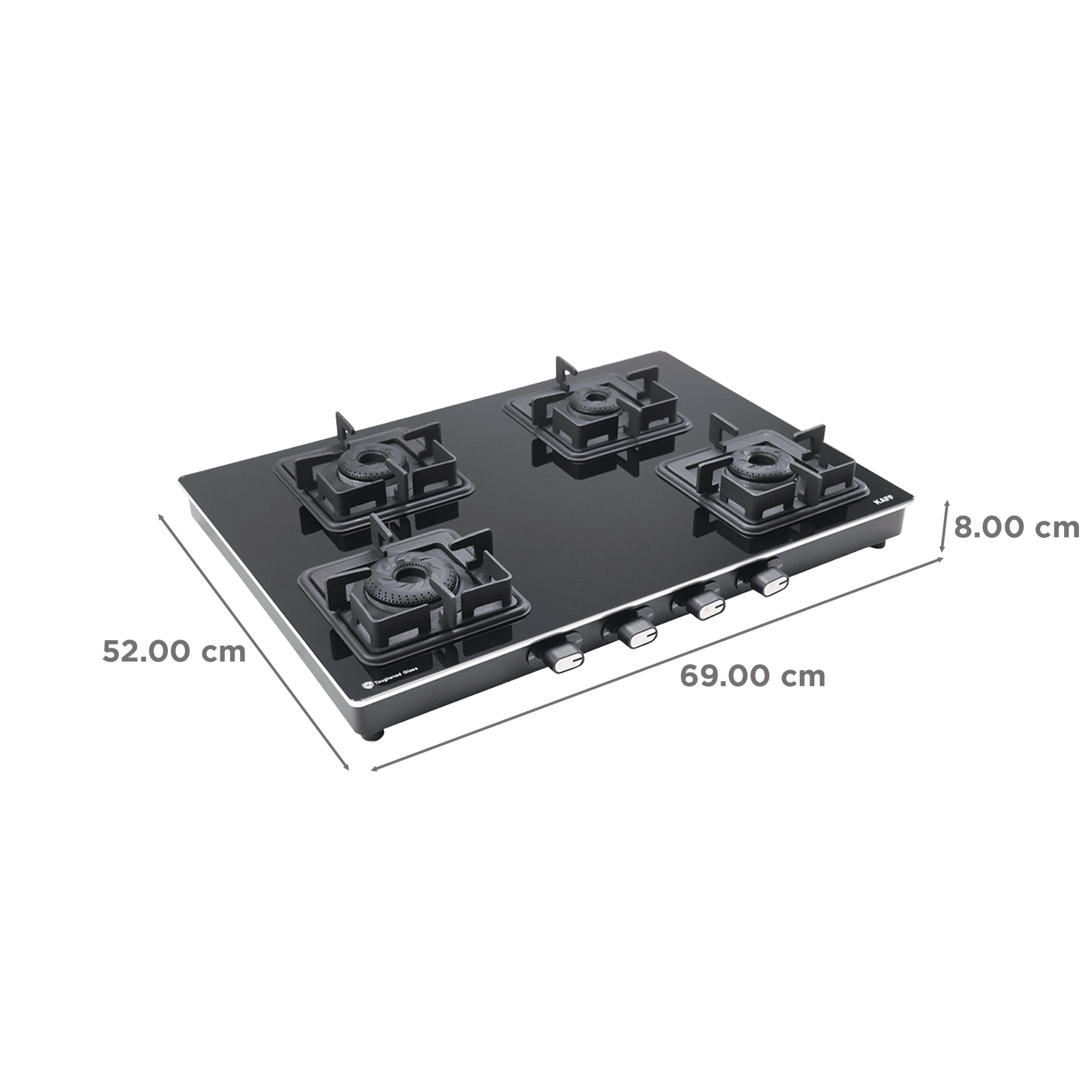 KAFF CTQ694B Toughened Glass Top 4 Burner Manual Gas Stove (Edge Protection, Black)_2