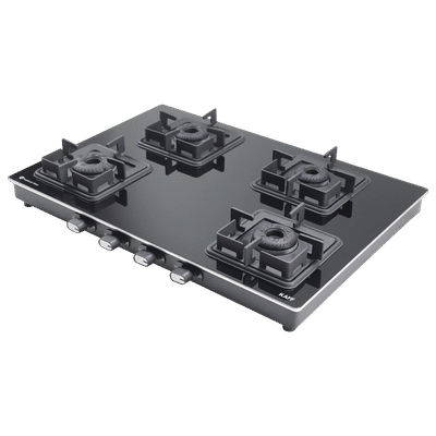 KAFF CTQ694BAI Toughened Glass Top 4 Burner Automatic Gas Stove (Edge Protection, Black)