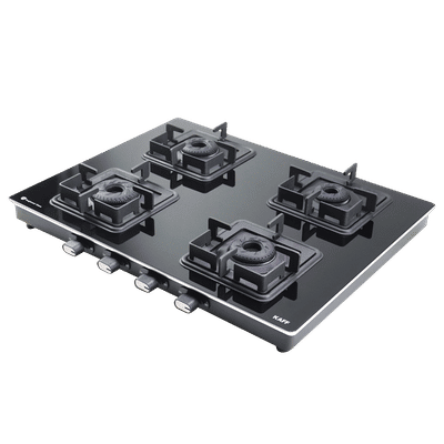 KAFF CTQ634BAI Toughened Glass Top 4 Burner Automatic Gas Stove (Edge Protection, Black)