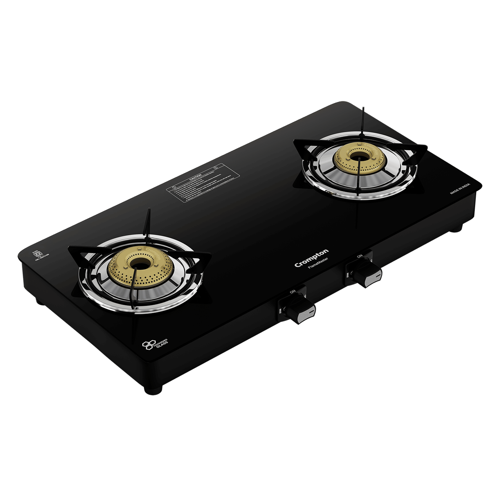 Crompton FlameMaster Toughened Glass Top 2 Burner Manual Gas Stove (Mild Steel Body, Black)_1