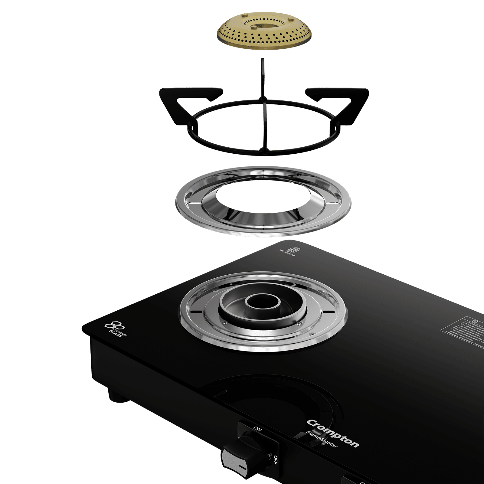 Crompton FlameMaster Toughened Glass Top 2 Burner Manual Gas Stove (Mild Steel Body, Black)_7