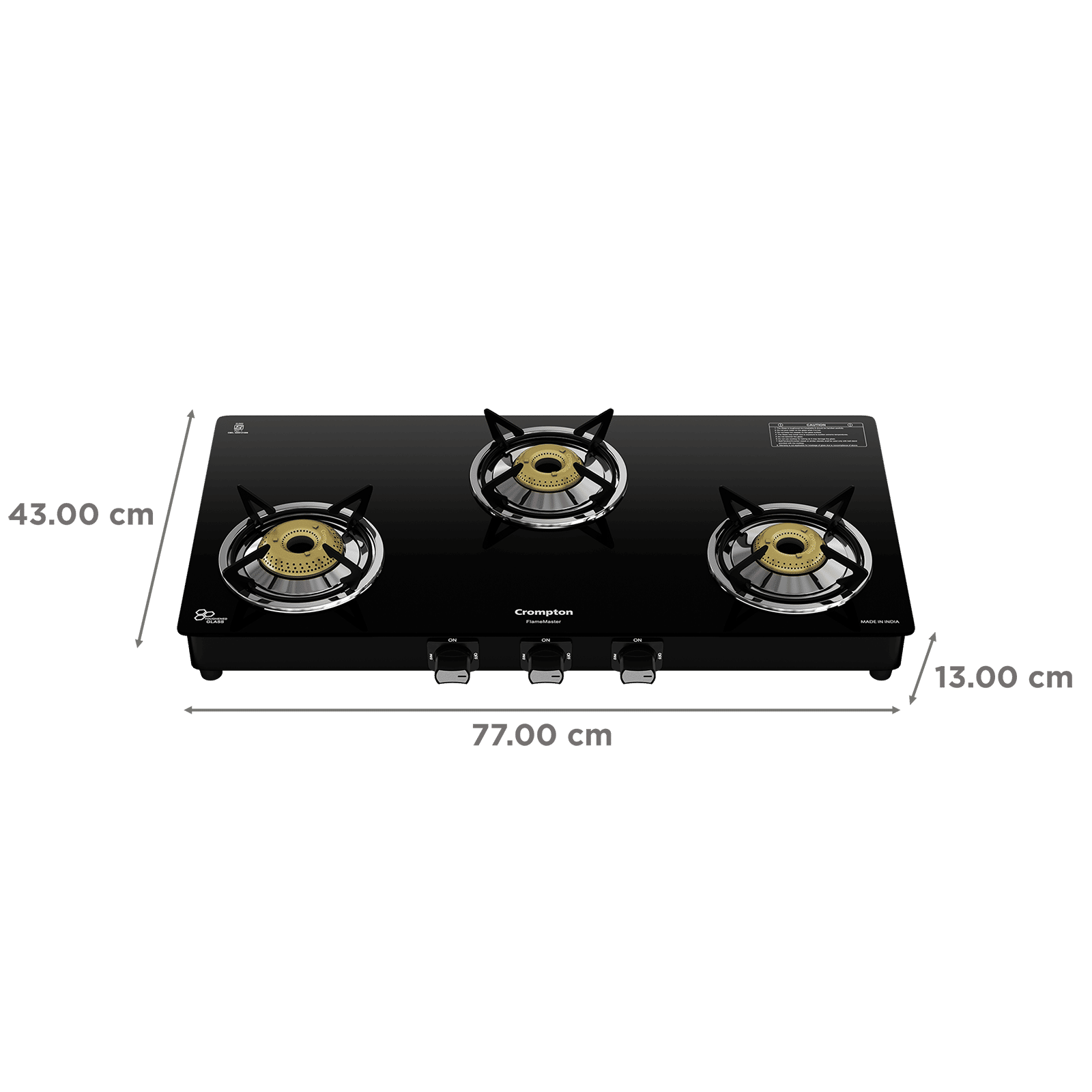 Crompton FlameMaster Toughened Glass Top 3 Burner Manual Gas Stove (Mild Steel Body, Black) Crompton FlameMaster Toughened Glass Top 3 Burner Manual Gas Stove (Mild Steel Body, Black)_2