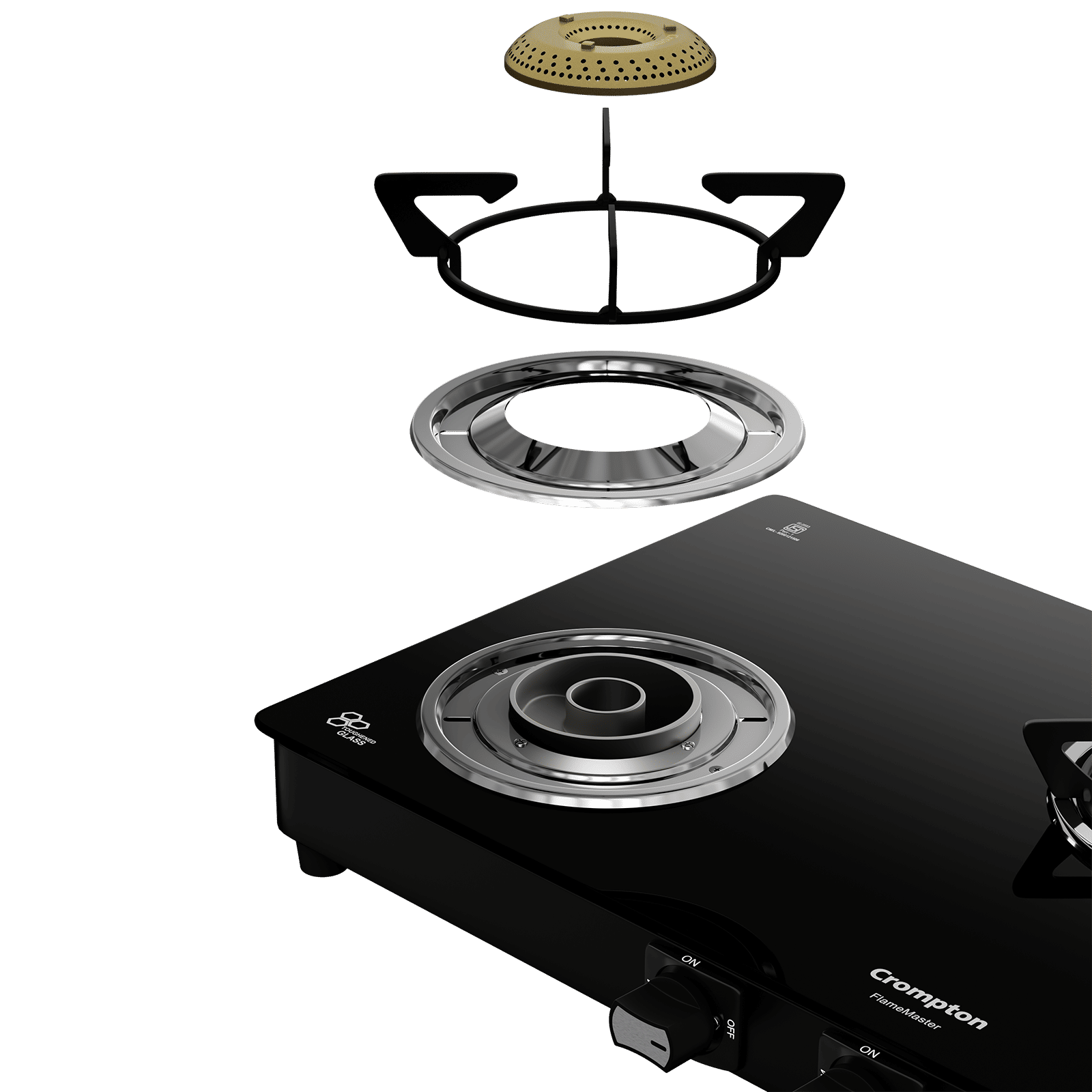 Crompton FlameMaster Toughened Glass Top 3 Burner Manual Gas Stove (Mild Steel Body, Black) Crompton FlameMaster Toughened Glass Top 3 Burner Manual Gas Stove (Mild Steel Body, Black)_7