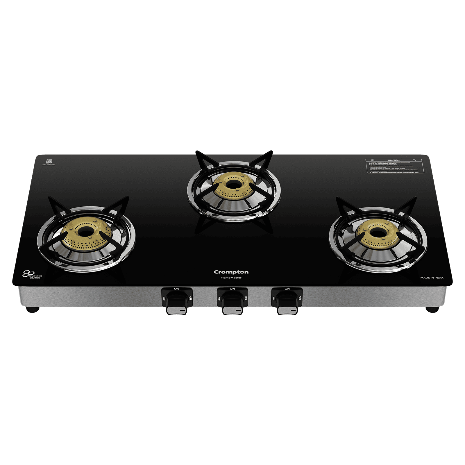 Crompton FlameMaster Toughened Glass Top 3 Burner Manual Gas Stove (Stainless Steel Body, Black)_6