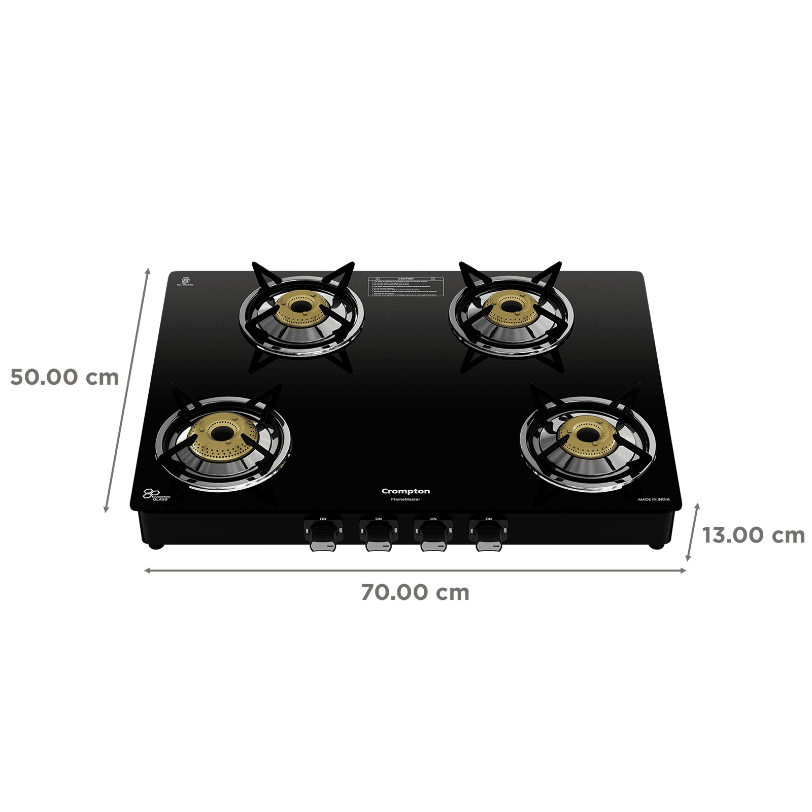 Crompton FlameMaster Toughened Glass Top 4 Burner Manual Gas Stove (Mild Steel Body, Black)_2