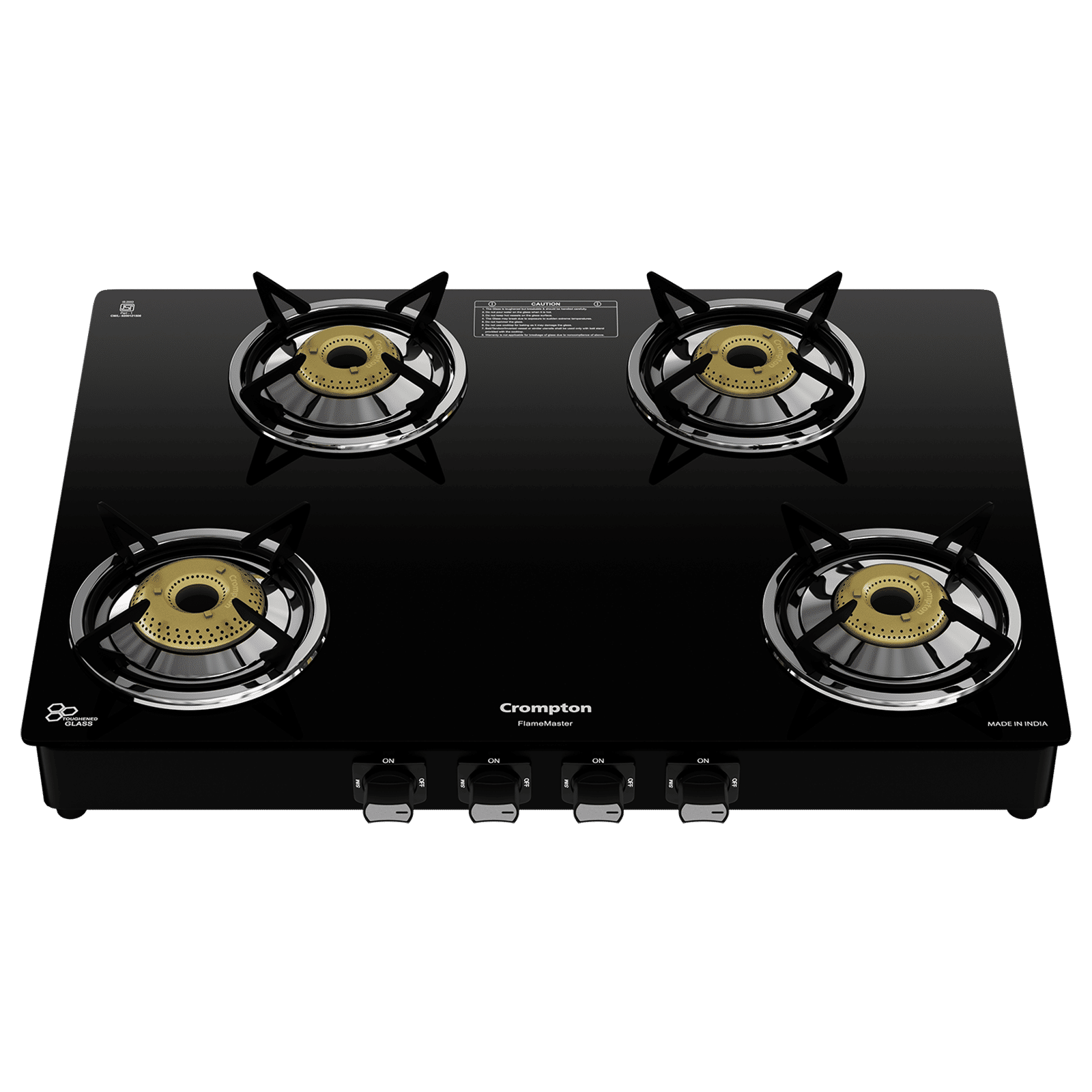 Crompton FlameMaster Toughened Glass Top 4 Burner Manual Gas Stove (Mild Steel Body, Black)_6