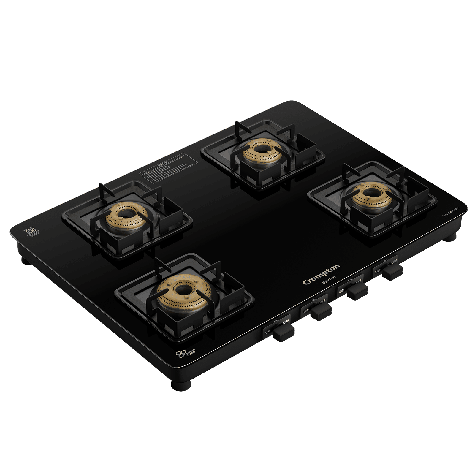Crompton SlimPro Toughened Glass Top 4 Burner Manual Gas Stove (Mild Steel Body, Black) Crompton SlimPro Toughened Glass Top 4 Burner Manual Gas Stove (Mild Steel Body, Black)_1
