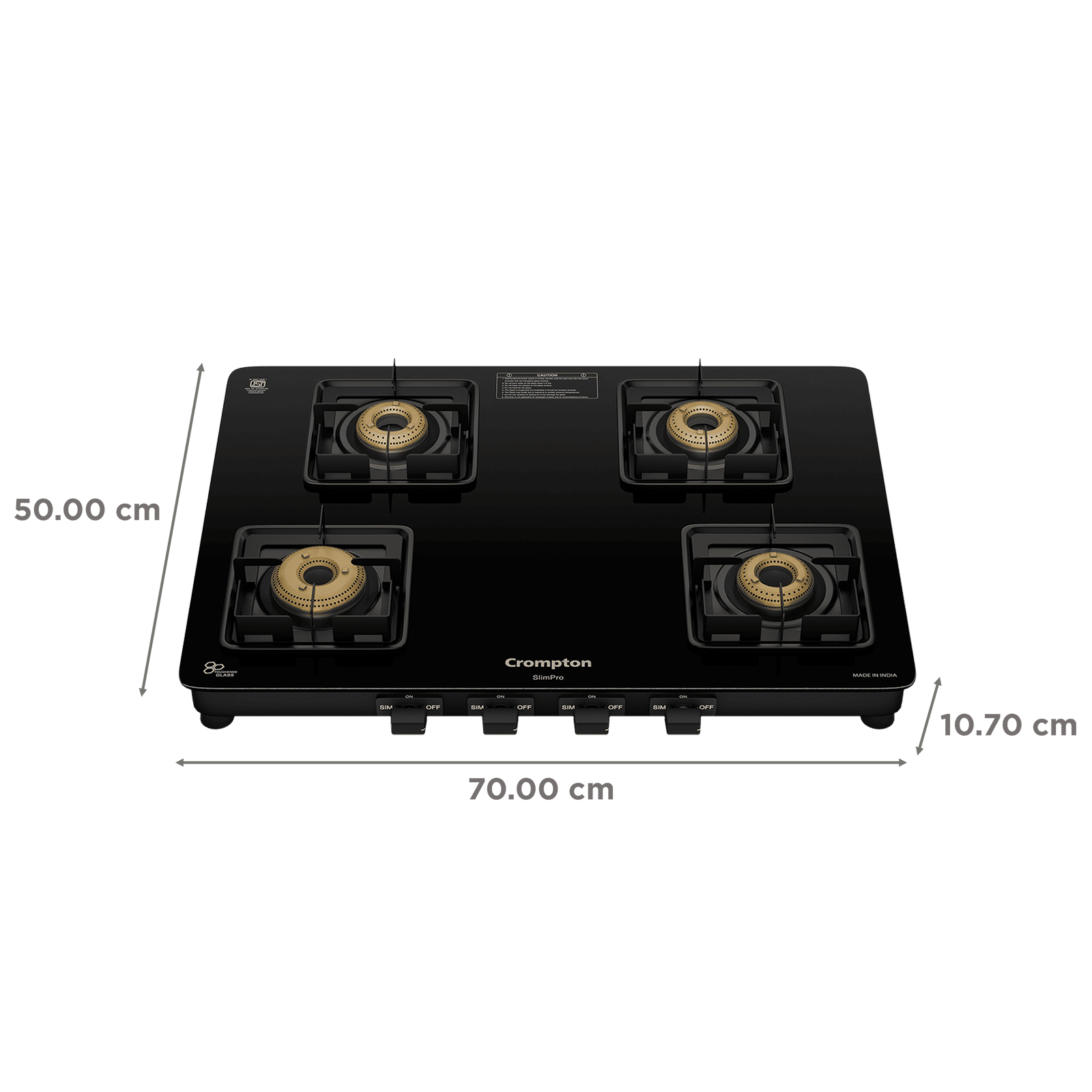Crompton SlimPro Toughened Glass Top 4 Burner Manual Gas Stove (Mild Steel Body, Black) Crompton SlimPro Toughened Glass Top 4 Burner Manual Gas Stove (Mild Steel Body, Black)_2