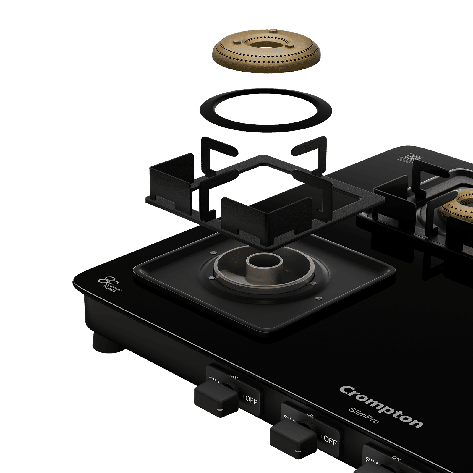 Crompton SlimPro Toughened Glass Top 4 Burner Manual Gas Stove (Mild Steel Body, Black) Crompton SlimPro Toughened Glass Top 4 Burner Manual Gas Stove (Mild Steel Body, Black)_6
