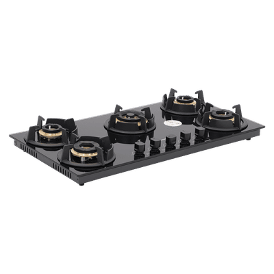 Sunflame SHA 586 UBR Toughened Glass Top 5 Burner Automatic Hob (Cast Iron Pan Supports, Black)