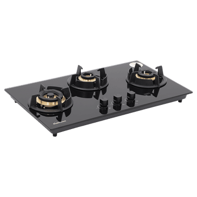 Sunflame SHA 376 UBR Toughened Glass Top 3 Burner Automatic Hob (Flame Failure Device, Black)