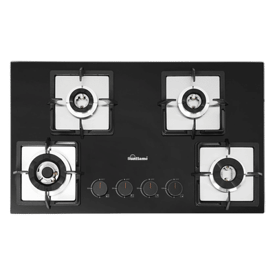 Sunflame SHA 476 PHS Tempered Glass Top 4 Burner Automatic Hob (Flame Failure Device, Black)