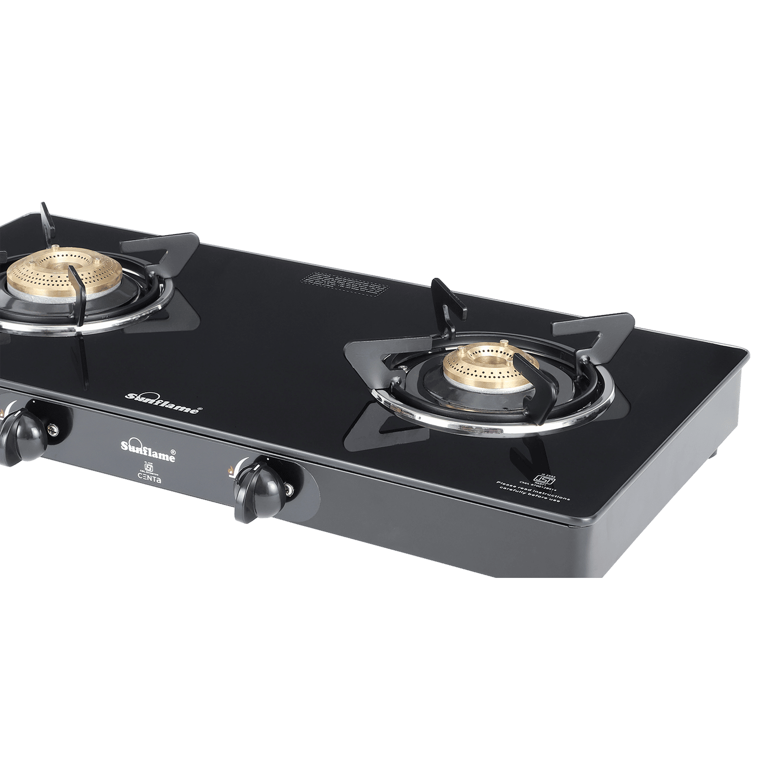 Sunflame Centa Toughened Glass Top 2 Burner Manual Gas Stove (Black)_5