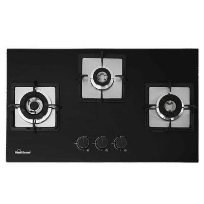 Sunflame SHA 376 PHS Tempered Glass Top 3 Burner Automatic Hob (Flame Failure Device, Black)