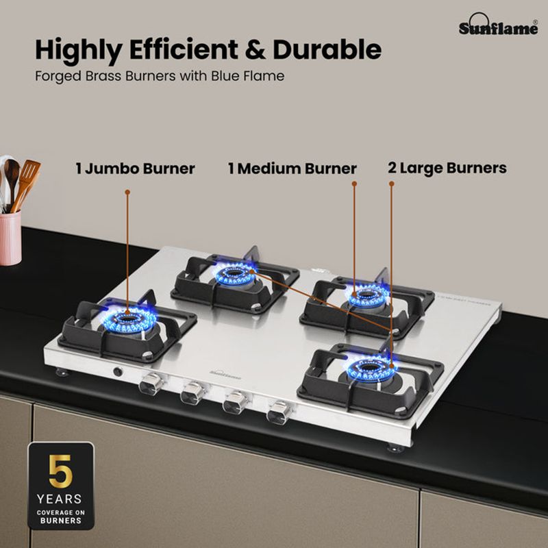 Sunflame SSS 4B AI 4 Burner Automatic Gas Stove (ISI Certified, Silver)_6