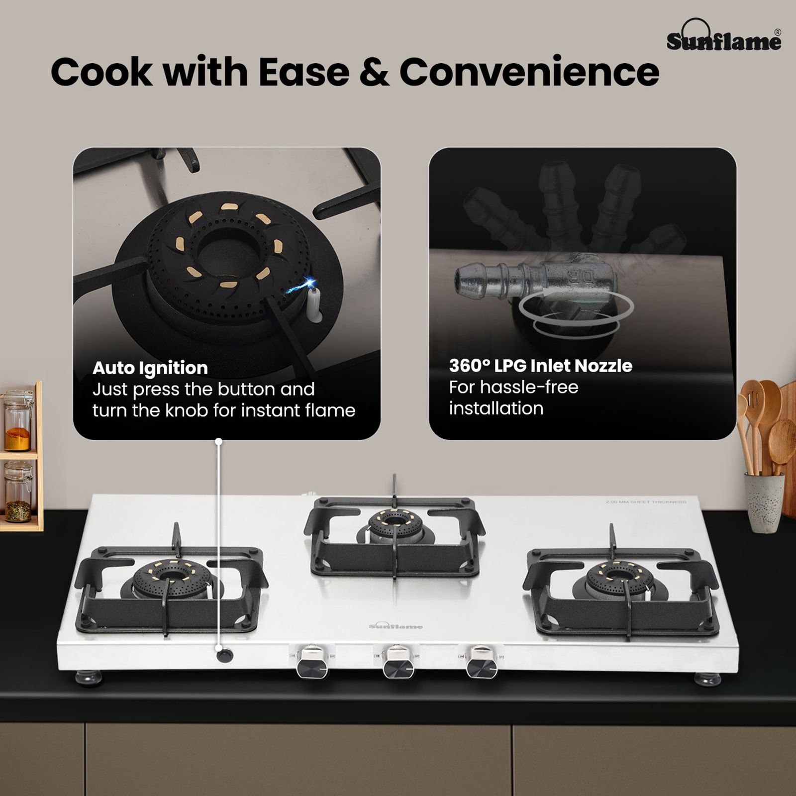 Sunflame SSS 3B AI 3 Burner Automatic Gas Stove (ISI Certified, Silver) Sunflame SSS 3B AI 3 Burner Automatic Gas Stove (ISI Certified, Silver)_4
