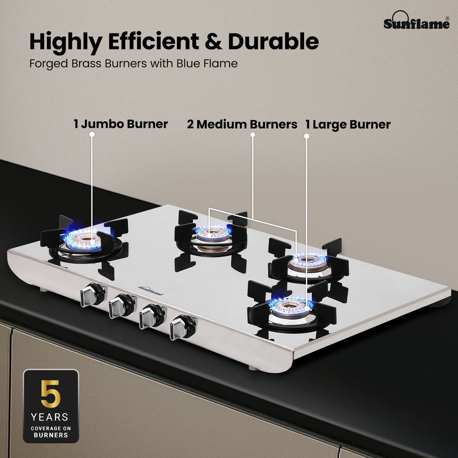 Sunflame HERCULES 4 Burner Manual Gas Stove (ISI Certified, Stainless Steel)_10