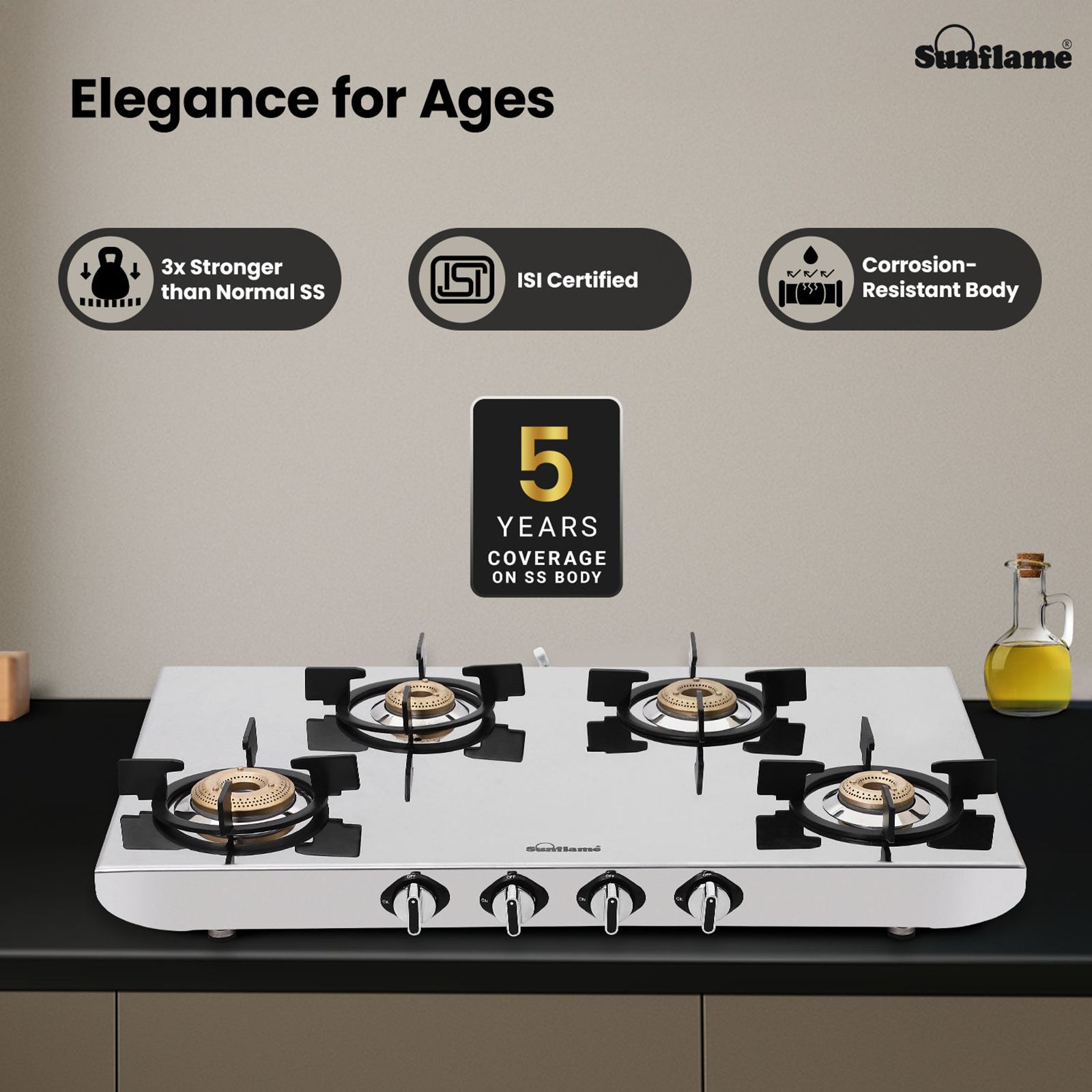 Sunflame HERCULES 4 Burner Manual Gas Stove (ISI Certified, Stainless Steel)_14