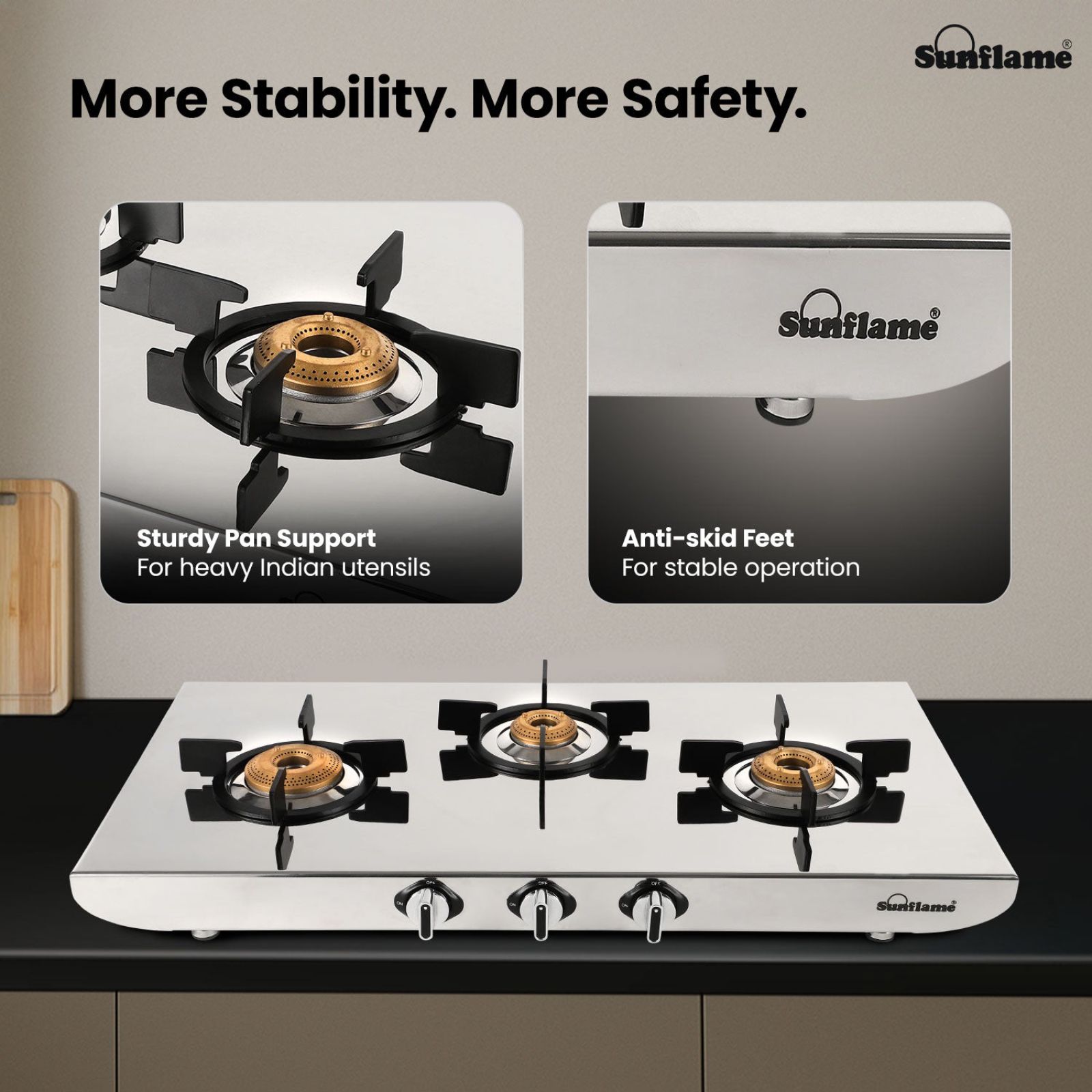 Sunflame SSH 2MM G/S 3 Burner Manual Gas Stove (ISI Certified, Silver)_7