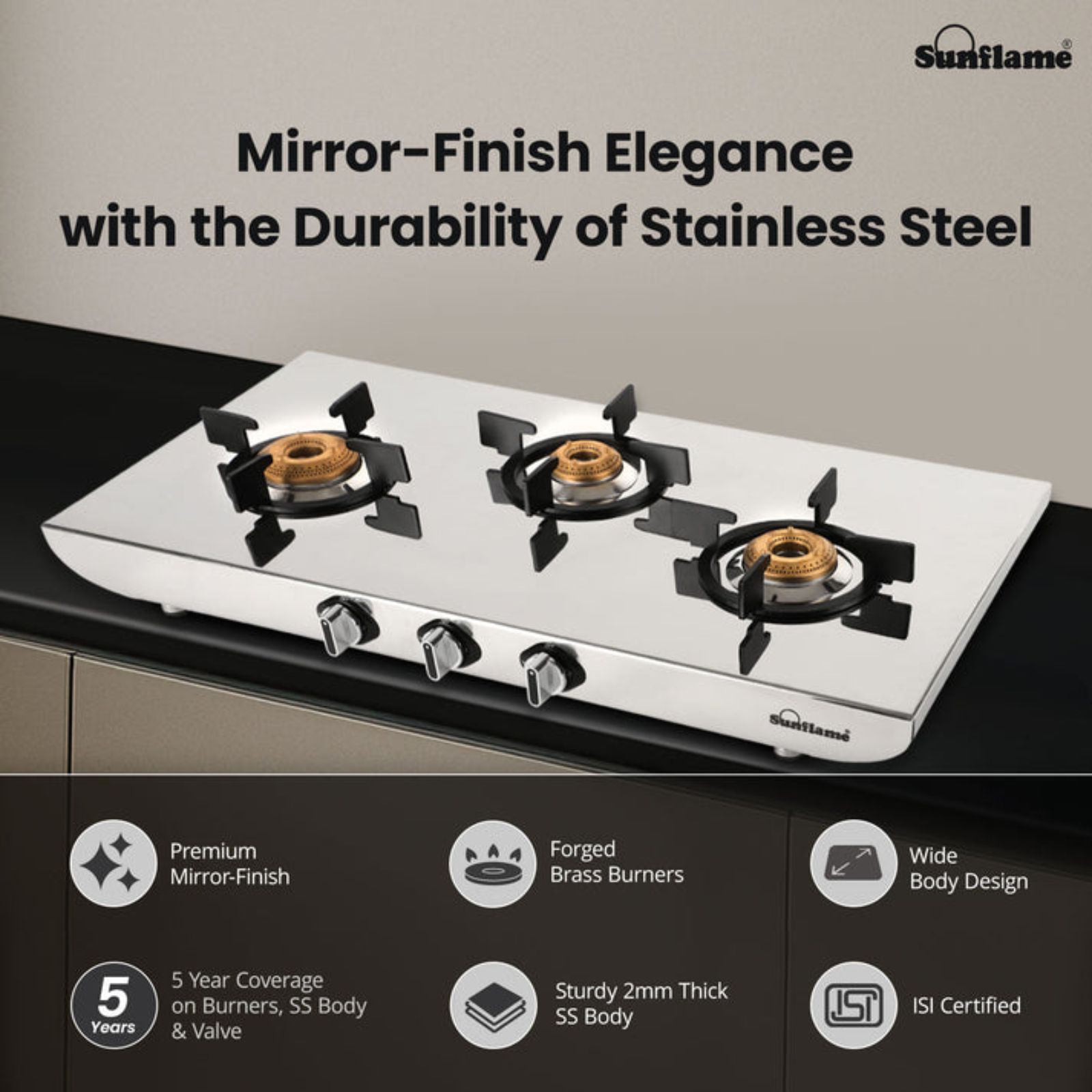 Sunflame SSH 2MM G/S 3 Burner Manual Gas Stove (ISI Certified, Silver)_4