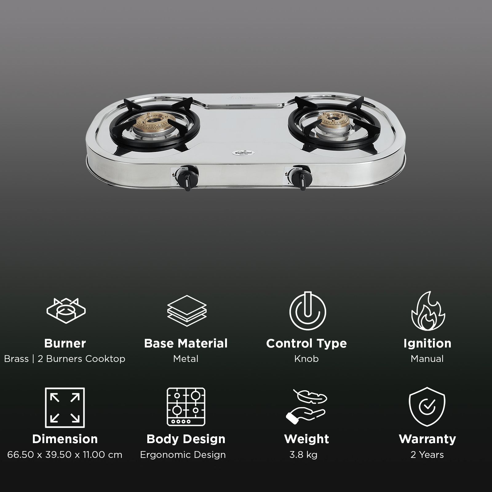 Sunflame SPECTRA 2 Burner Manual Gas Stove (Silver) Sunflame SPECTRA 2 Burner Manual Gas Stove (Silver)_3