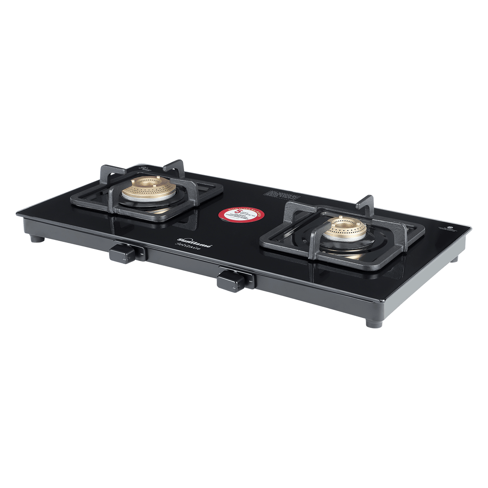 Sunflame SOLITAIRE Toughened Glass Top 2 Burner Manual Gas Stove (ISI Certified, Black)_1