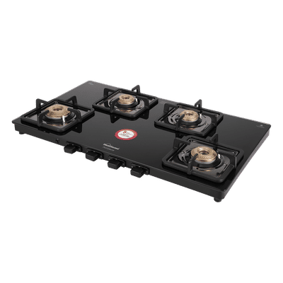 Sunflame SOLITAIRE Toughened Glass Top 4 Burner Automatic Gas Stove (ISI Certified, Black)