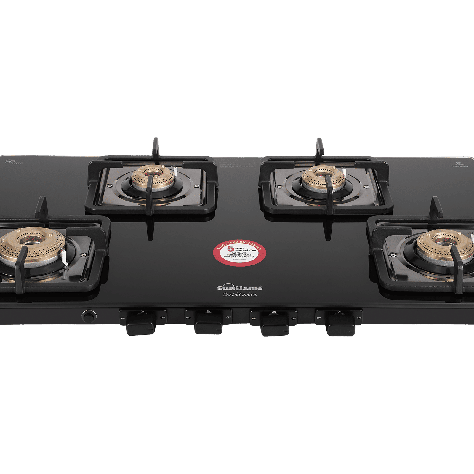 Sunflame SOLITAIRE Toughened Glass Top 4 Burner Automatic Gas Stove (ISI Certified, Black)_5