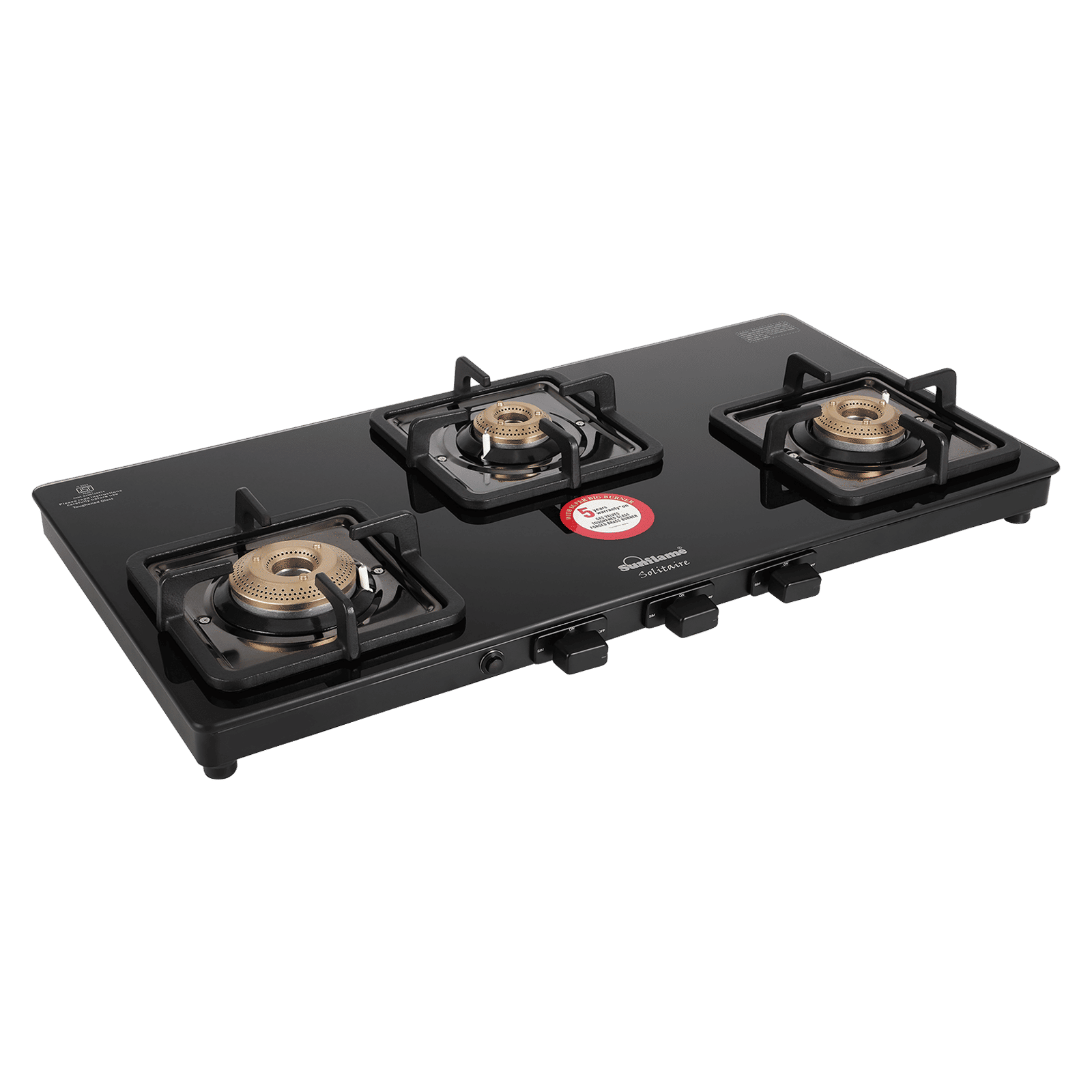 Sunflame SOLITAIRE Toughened Glass Top 3 Burner Automatic Gas Stove (ISI Certified, Black)_4