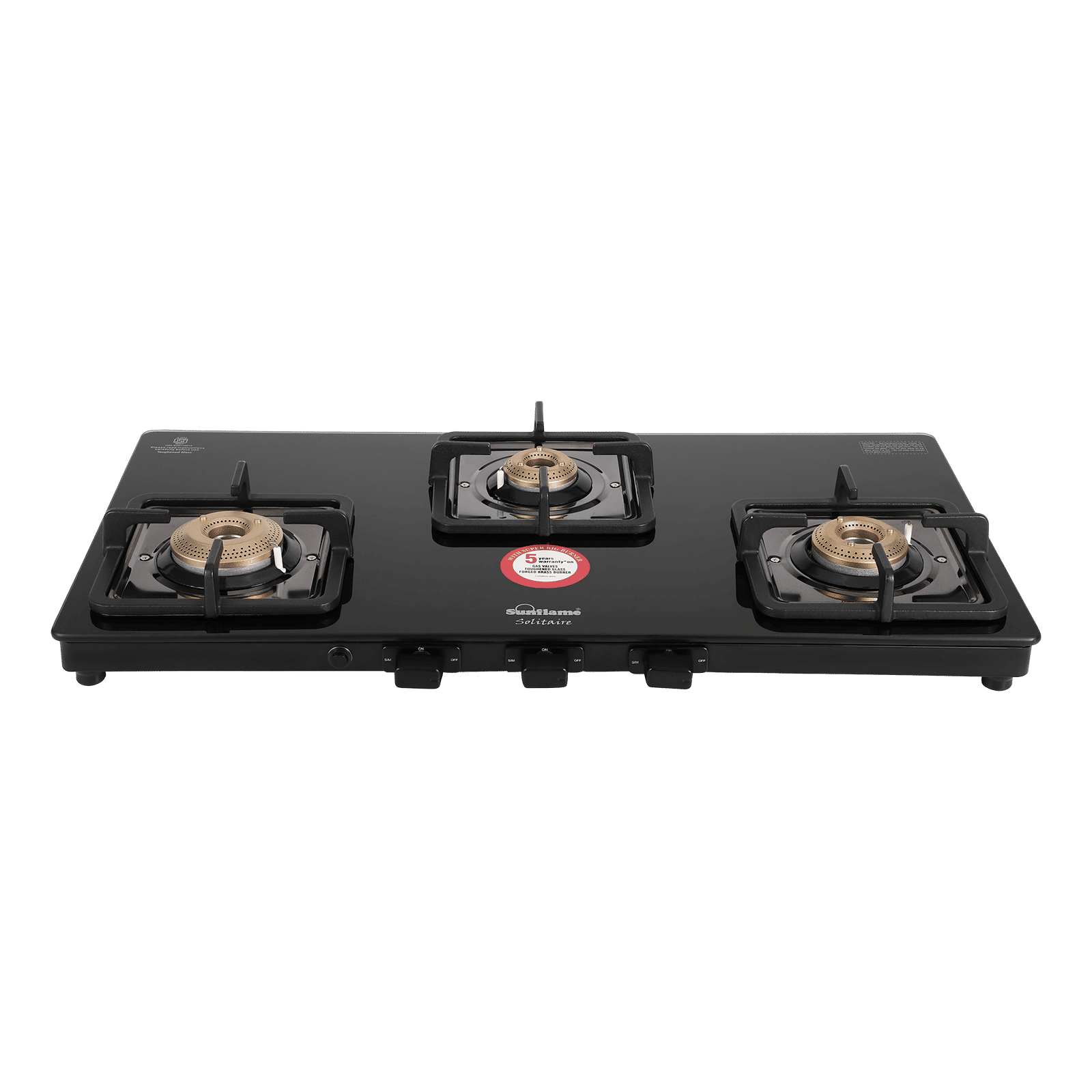 Sunflame SOLITAIRE Toughened Glass Top 3 Burner Automatic Gas Stove (ISI Certified, Black)_5