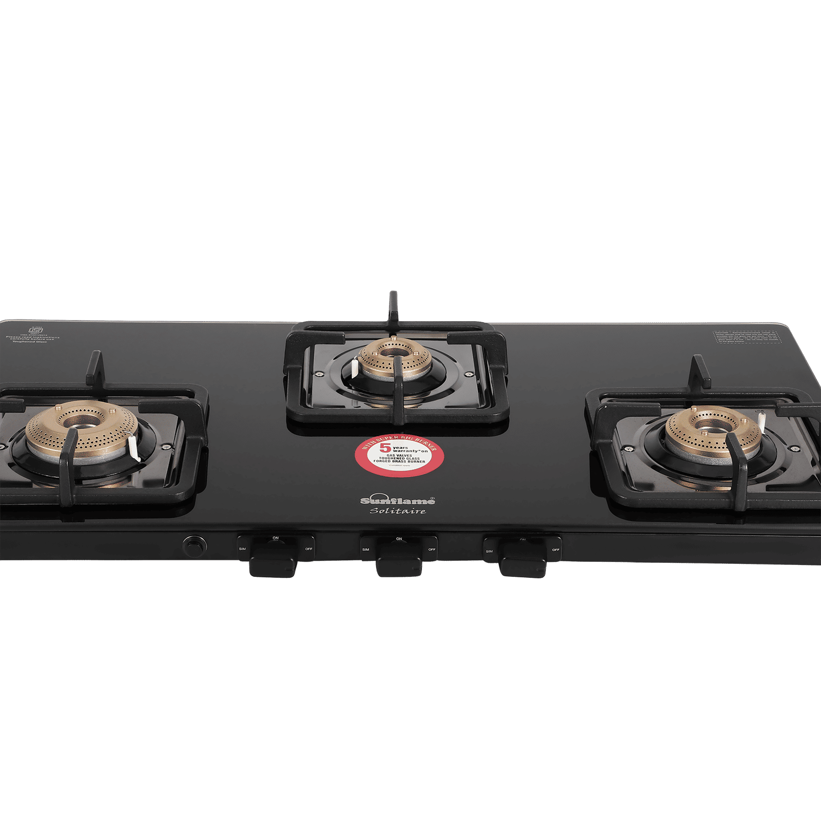 Sunflame SOLITAIRE Toughened Glass Top 3 Burner Automatic Gas Stove (ISI Certified, Black)_6