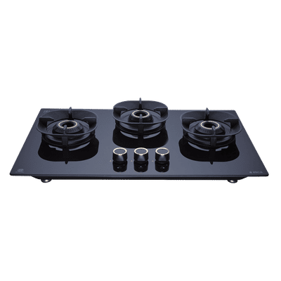 elica CROWN FLEXI 360 LOTUS IND HD BRASS Toughened Glass Top 3 Burner Automatic Hob (Multi Flame Burners, Black Glass)