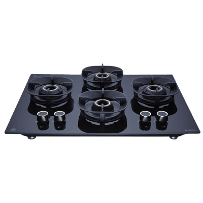 elica CROWN FLEXI 460 LOTUS IND HD BRASS Toughened Glass Top 4 Burner Automatic Hob (Multi Flame Burners, Black Glass)
