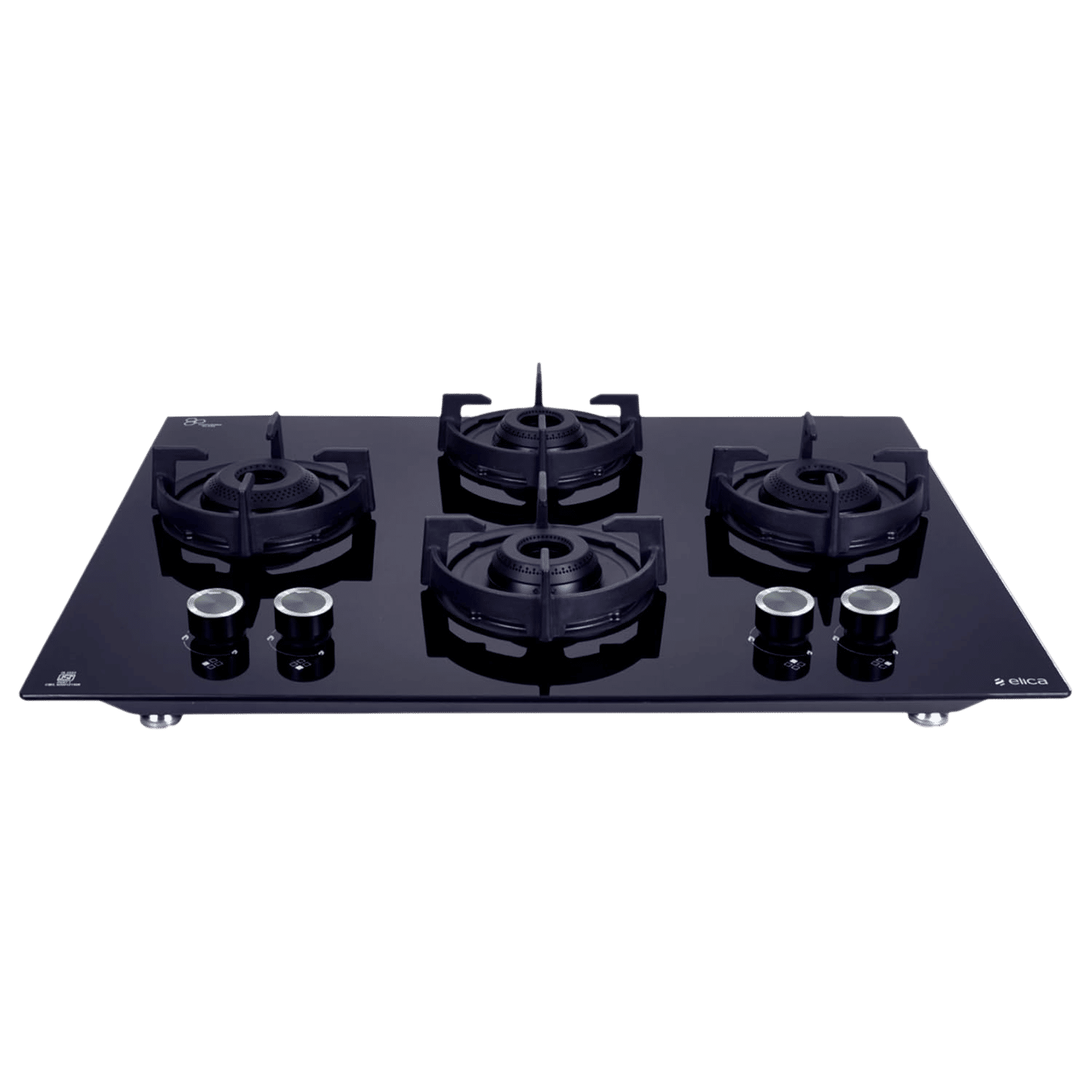 elica CROWN FLEXI 470 LOTUS IND HD BRASS Toughened Glass Top 4 Burner Automatic Hob (Round Metallic Knobs, Black)_1