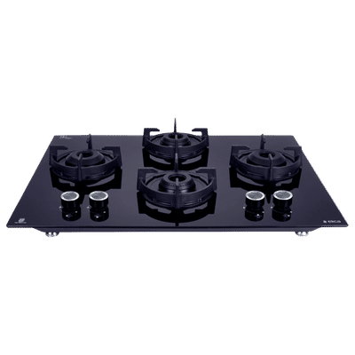 elica CROWN FLEXI 470 LOTUS IND HD BRASS Toughened Glass Top 4 Burner Automatic Hob (Round Metallic Knobs, Black)