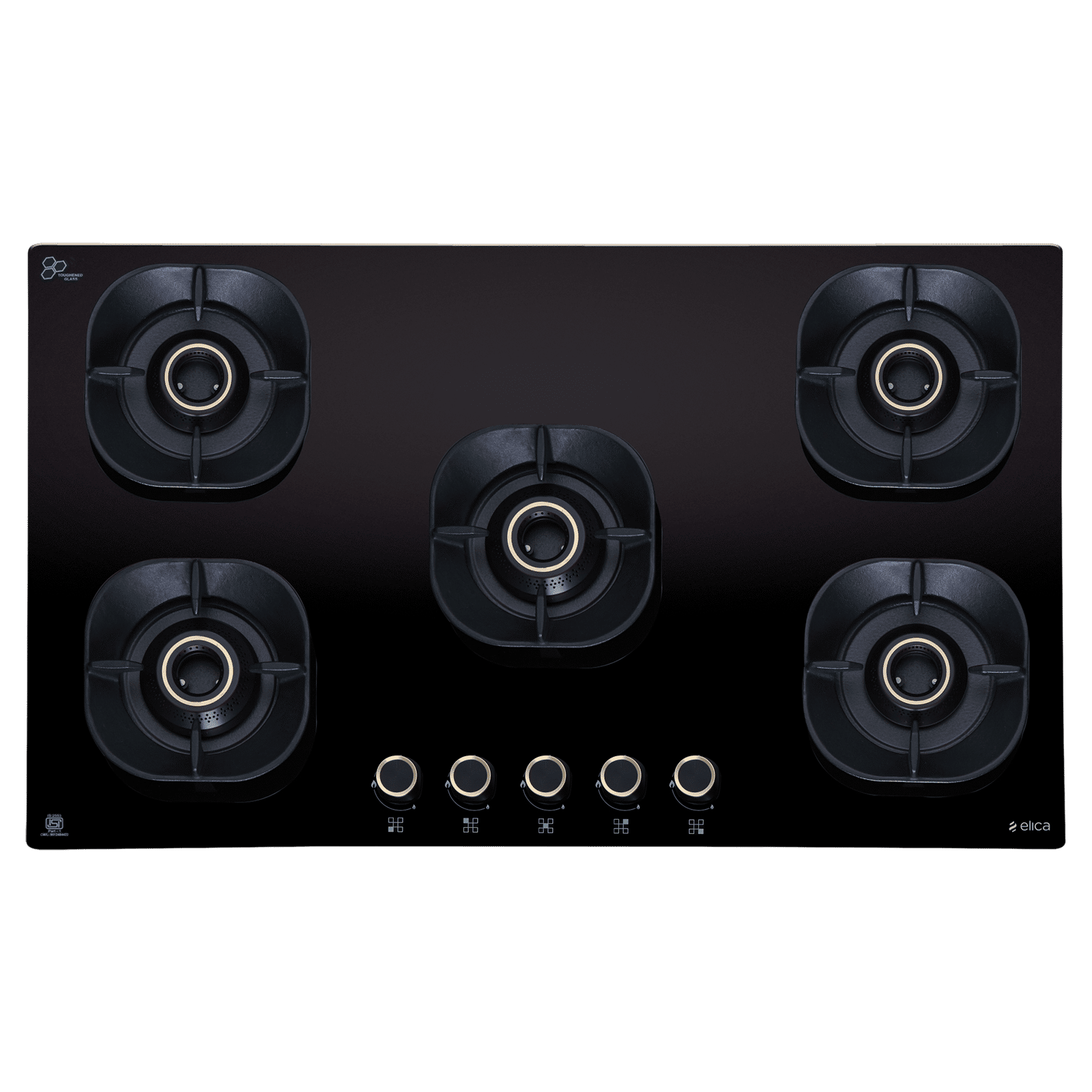 elica CROWN FLEXI 590 LOTUS IND HD BRASS Toughened Glass Top 5 Burner Automatic Hob (Multi Flame Burners, Black Glass) elica CROWN FLEXI 590 LOTUS IND HD BRASS Toughened Glass Top 5 Burner Automatic Hob (Multi Flame Burners, Black Glass)_1
