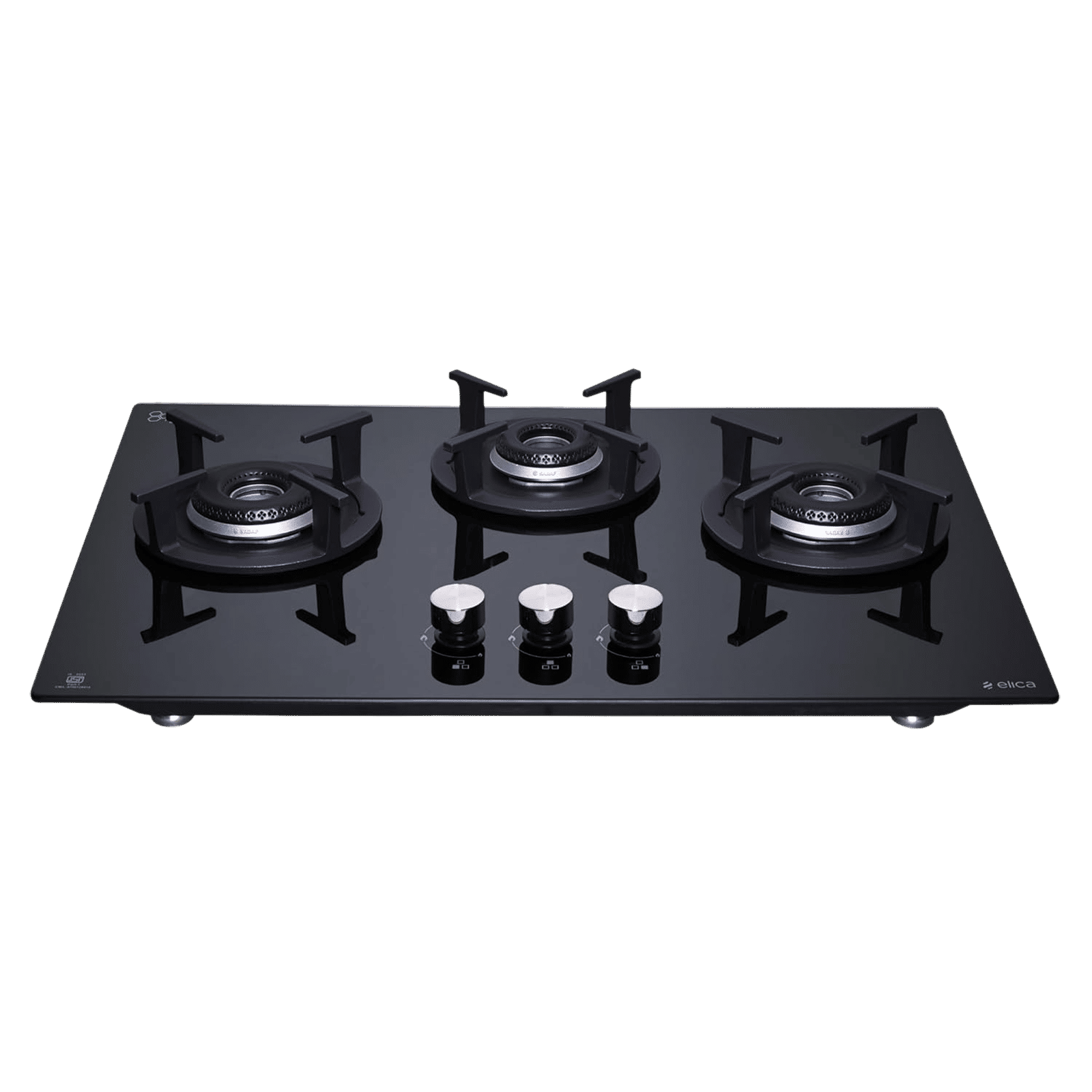 elica ‎FLEXI HCT 360 DX LOTUS BK 3 Burner Automatic Hob (Round Cast Iron Pan Support, Black)_1