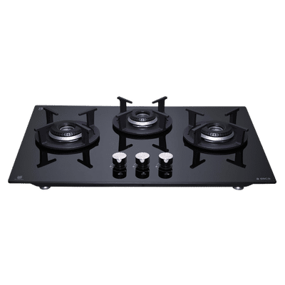 elica FLEXI HCT 360 DX LOTUS BK 3 Burner Automatic Hob (Round Cast Iron Pan Support, Black)