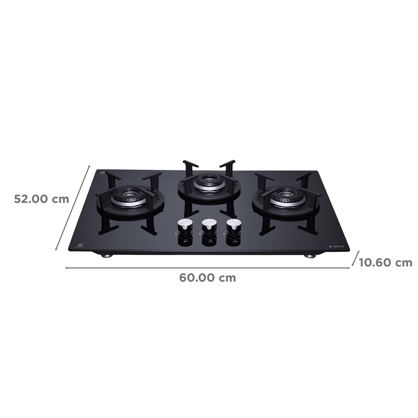 elica ‎FLEXI HCT 360 DX LOTUS BK 3 Burner Automatic Hob (Round Cast Iron Pan Support, Black)_2