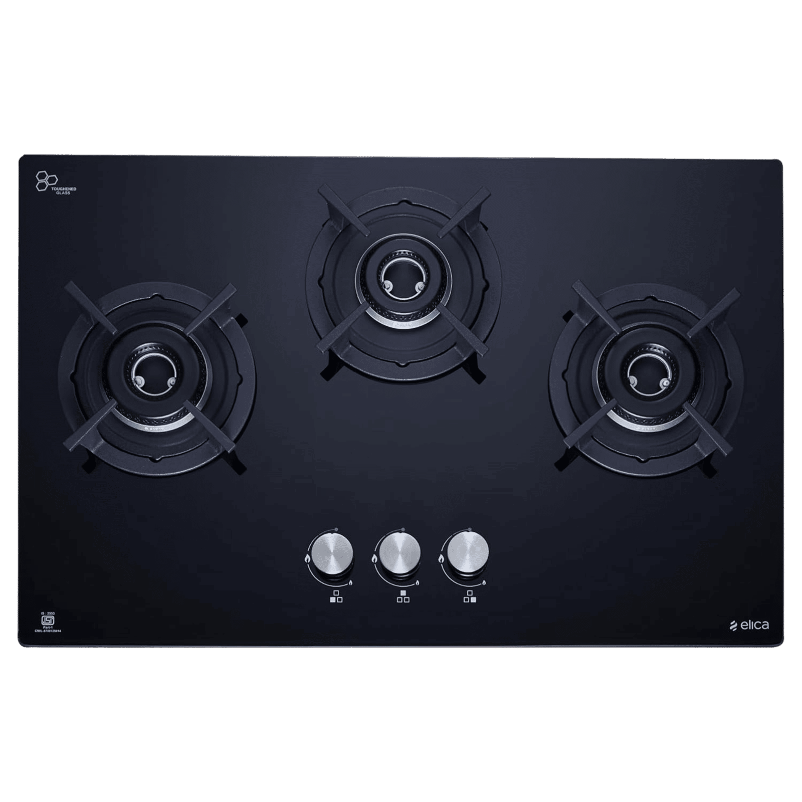elica ‎FLEXI HCT 360 DX LOTUS BK 3 Burner Automatic Hob (Round Cast Iron Pan Support, Black)_5